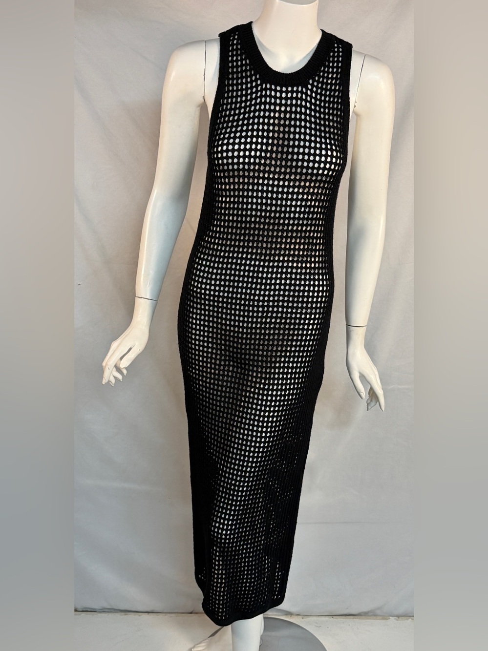 White + Warren Black Open-Knit Sweater Coverup